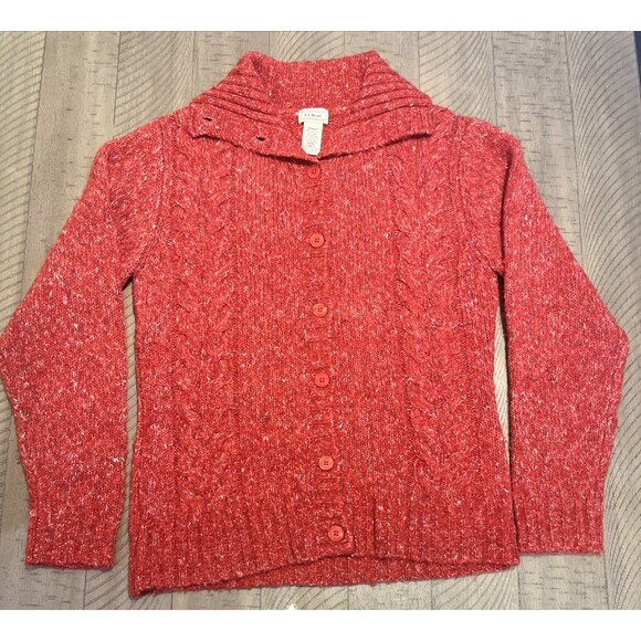 L.L. Bean Size M Cardigan Knit Sweater Wool Blend Cozy Granny Holiday Christmas - Picture 1 of 4